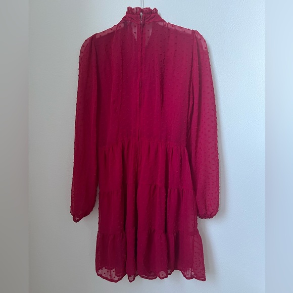 Francesca’s Sheer Long Sleeve Red Ruffled Dress - Picture 2 of 3